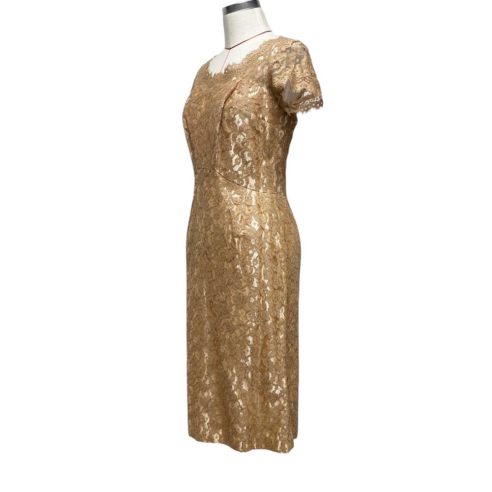 Vintage Womens Homemade Tan Lace Short Sleeve Dress Bolero Jacket Set - Picture 8 of 11